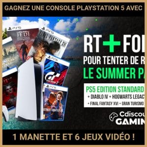 JEU CONCOURS GRATUIT POUR GAGNER UNE CONSOLE PLAYSTATION 5 AVEC 1 MANETTE ET 6 JEUX VIDÉO !