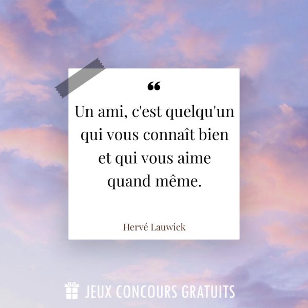 Citation Hervé Lauwick : Un ami, c'est quelqu'un qui vous connaît bien et qui vous aime quand même....